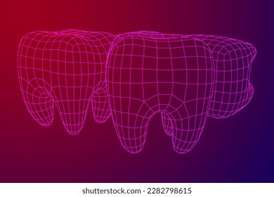 Tooth protection of enamel. Teeth protection, tooth care dental medical concept. Wireframe low poly mesh vector illustration