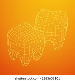 Tooth protection of enamel. Teeth protection, tooth care dental medical concept. Wireframe low poly mesh vector illustration