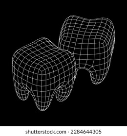 Tooth protection of enamel. Teeth protection, tooth care dental medical concept. Wireframe low poly mesh vector illustration