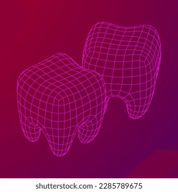 Tooth protection of enamel. Teeth protection, tooth care dental medical concept. Wireframe low poly mesh vector illustration