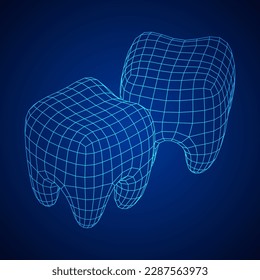 Tooth protection of enamel. Teeth protection, tooth care dental medical concept. Wireframe low poly mesh vector illustration