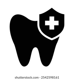 Tooth protection icon vector. Dental teeth care shield protection bacteria symbol flat black solid icon