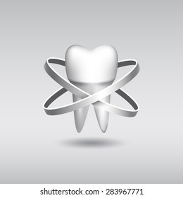 Tooth protection illustration. Realistic white tooth on gray background.