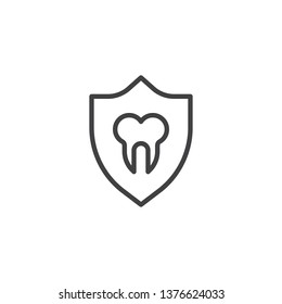Tooth protection line icon. linear style sign for mobile concept and web design. Tooth and shield outline vector icon. Teeth, insurance symbol, logo illustration. Pixel perfect vector graphics