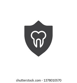 Tooth protection vector icon. filled flat sign for mobile concept and web design. Tooth and shield glyph icon. Teeth, insurance symbol, logo illustration. Pixel perfect vector graphics