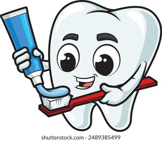 Tooth putting toothpaste on toothbrush vector illustration