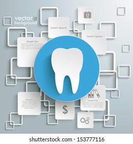 Tooth with rectangles on the grey background. Eps 10 vector file.