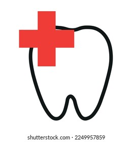 Cruz roja y dental sobre fondo blanco