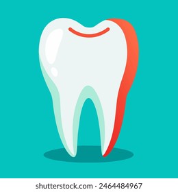 A tooth with a red mark is shown on a blue surface