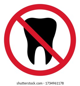Tooth in red warning circle flat icon isolated on white background. Tooth vector illustration. Dentistry symbol. Stomatology