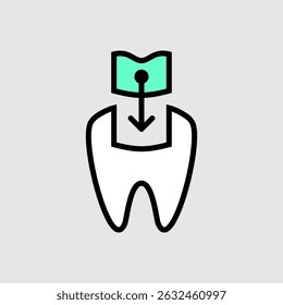 Tooth repair and restore icon. Filling tooth with special material medical sign. Dental prosthetics symbol logo