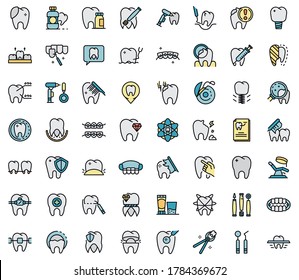 Tooth restoration icons set. Outline set of tooth restoration vector icons thin line color flat on white