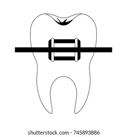 tooth with root and brace in black silhouette vector illustration