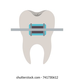 tooth with root and brace colorful silhouette vector illustration