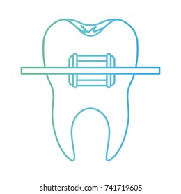 tooth with root and brace in degraded green to blue color contour vector illustration