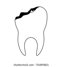 tooth with root and broken in black dotted silhouette vector illustration