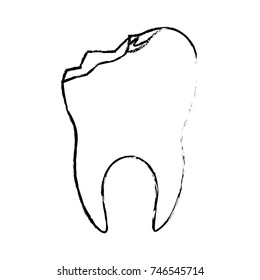tooth with root and broken in monochrome blurred silhouette vector illustration