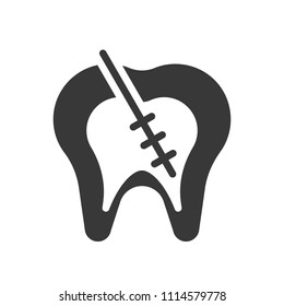 Tooth with root canal treatment or endodontic treatment, dental related solid icon