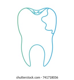 tooth with root and caries by side in degraded green to blue color contour vector illustration
