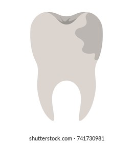 tooth with root and caries by side in colorful silhouette vector illustration