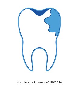 tooth with root and caries by side in blue silhouette vector illustration