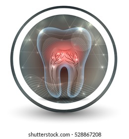 Tooth with roots abstract bright icon design