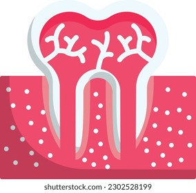 Tooth and roots vector color icon design, Dentistry symbol, Healthcare sign, Dental instrument stock illustration, Teeth Gum with Pulp Side View concept