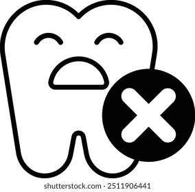 A tooth with a sad face and an X over it