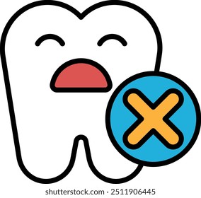 A tooth with a sad face and an X over it