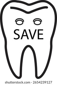 Dente com ícone salvar etiqueta simbolizando cuidado dental de emergência ou atenção imediata para dente danificado com fundo transparente