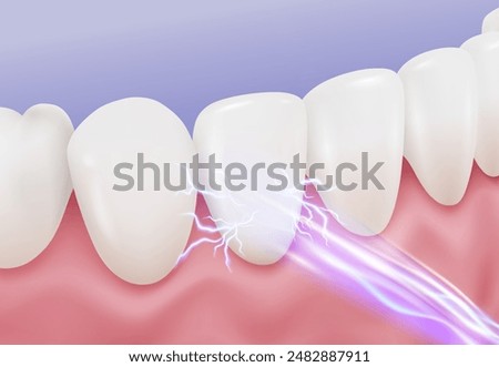 Tooth sensitivity pain feels like an electric shock, sharp shock of nerve pain in response to a hot, cold, sweet, or sour trigger. Realistic vector illustration.