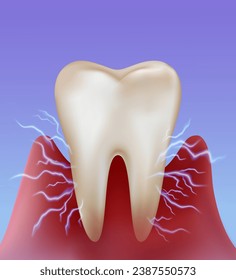 Tooth sensitivity from plaque Inflammation occurs at the root of the tooth, like an electric spark causing acute pain in the tooth. Dental treatment and prevention. Realistic vector illustration file.