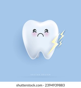 Sensibilidad dental. diente y trueno. se puede utilizar en la clínica de dentista infantil. Concepto de salud médica y odontología. personaje dental de dibujos animados. diseño vectorial.