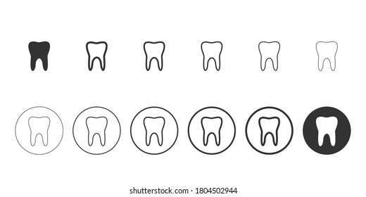 Tooth. Set of flat and linear icons. Dental care. Vector illustration