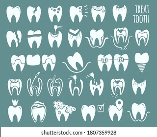  Tooth set icon dental treatment isolated collection. Vector illustration