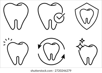 Icono del conjunto del diente, diseño de línea Símbolo aislado fondo blanco. Ilustración vectorial. color editable.	