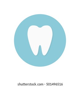 Tooth with shadow isolated on background. Round tooth icon. Vector flat illustration