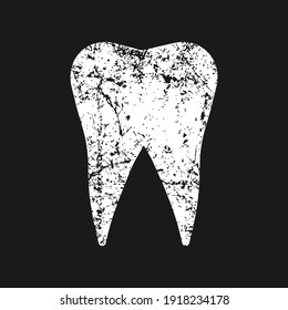 Tooth shape icon. Dental vector symbol. Grunge texture. Dentist sign. Oral and teeth logo. Silhouette isolated on white background.