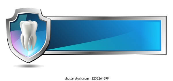 A tooth shield concept of a shiny white tooth being protected by a shield icon