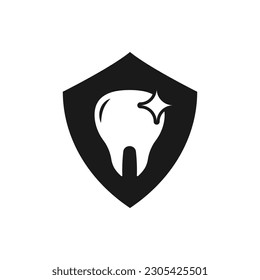 Tooth and shield. Dental care flat icon isolated on white background. Vector illustration