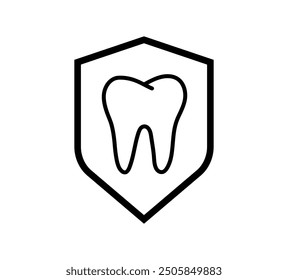 Tooth with shield icon. Tooth Protection. clean and healthy tooth. Shield for Safety in oral hygiene. Vector illustration