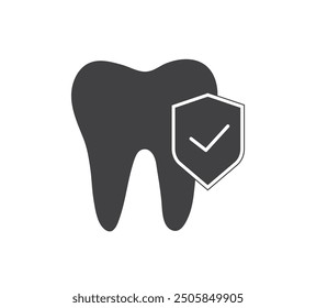Tooth with shield icon. Tooth Protection. clean and healthy tooth. Shield for Safety in oral hygiene. Vector illustration