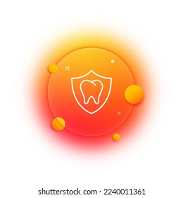 Tooth with a shield line icon. Dentistry, stomatology, Teeth, dentist, caries protection, tooth enamel, filling, prosthesis, veneer, braces, white smile, roots. Healthcare concept. Glassmorphism style