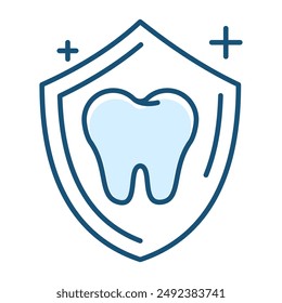 Tooth in the shield line icon vector isolated. Concept of teeth protection and oral health. Clean and healthy enamel.