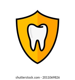 Icono del logotipo del escudo dental. Icono del vector del pictograma plano de seguro dental