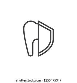 Tooth and shield outline icon. linear style sign for mobile concept and web design. Tooth protection simple line vector icon. Dental care symbol, logo illustration. Pixel perfect vector graphics