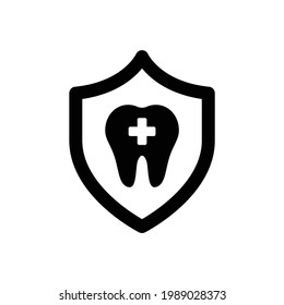 Tooth with shield vector icon symbol. Dental clinic concept.