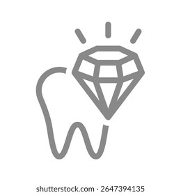 Zahn mit glänzendem Diamant-Vektorliniensymbol. Gesunde Zähne, Mundpflege und weißliches Symbol.