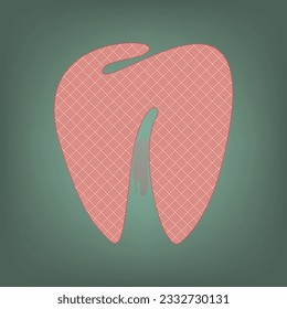 Tooth sign. Apricot Icon with Brick Red parquet floor graphic pattern on a Ebony background. Feldgrau. Green. Illustration.