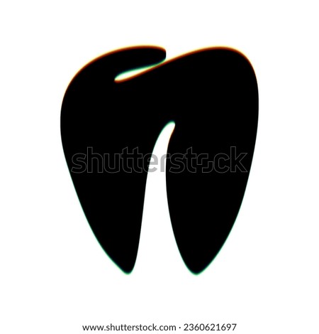 Tooth sign. Black Icon with vertical effect of color edge aberration at white background. Illustration.